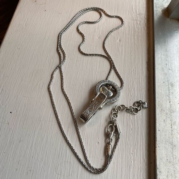 Brighton silver scrolled heart Badge Clip lanyard long Necklace - Picture 6 of 6